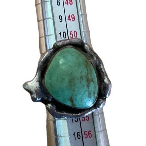 Ring Green Turquoise Silver Size 6.5 Native American Artisan Vintage Handmade - Picture 6 of 12